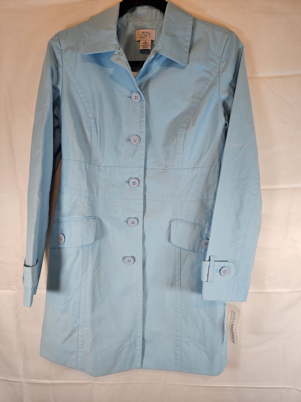 LOFT Sky Blue Single-Breasted Trench Coat Water Resistant Preppy Raincoat Casual